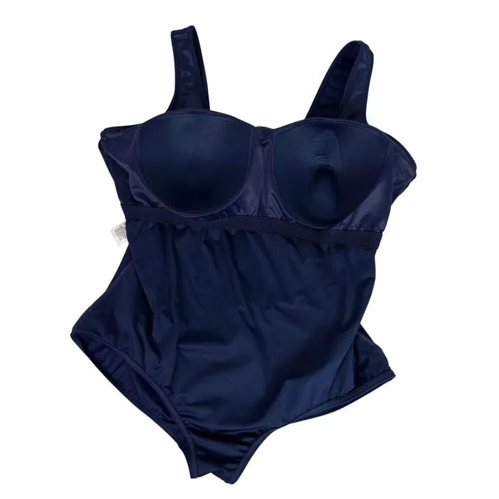 Lands End Womens Swimsuit Tugless Tank 24W Deep Sea Ripples